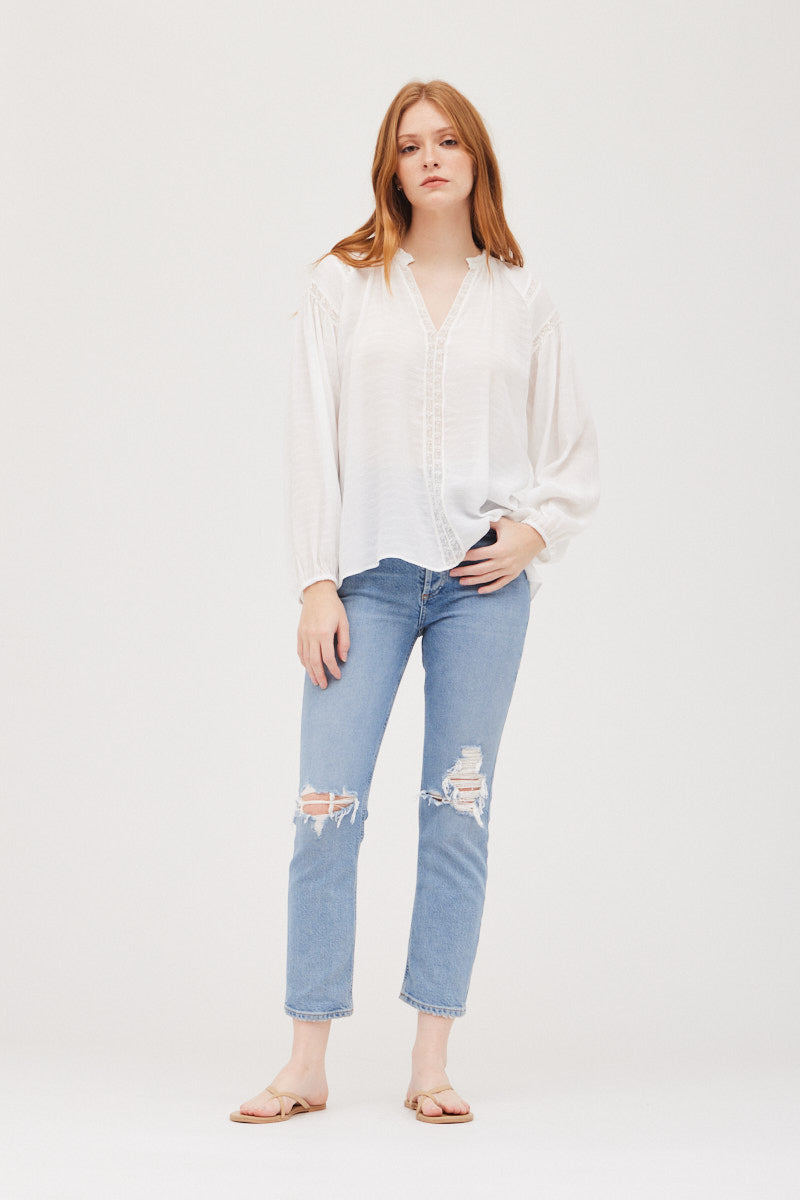 Lace Trim Mixed Blouse