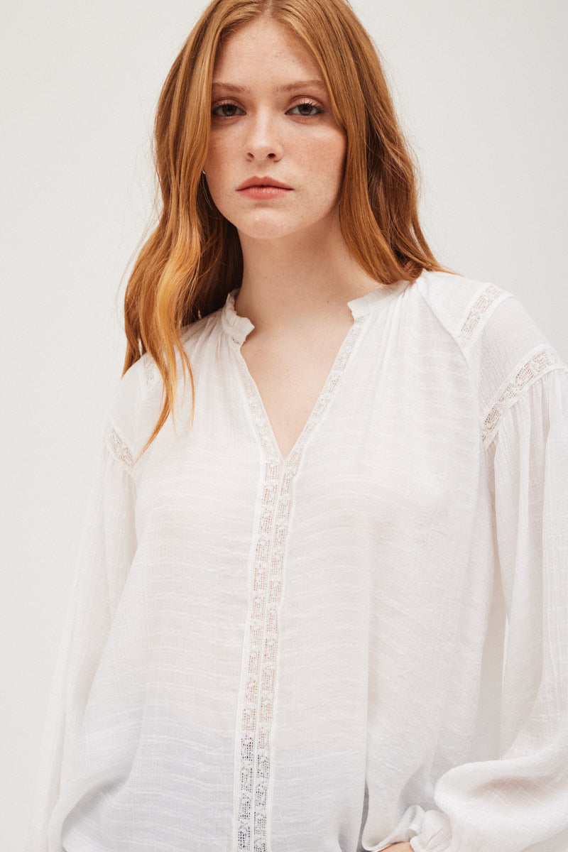 Lace Trim Mixed Blouse