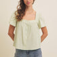 SQUARE NECK TEXTURED COTTON BUTTON-DOWN BLOUSE