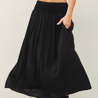 SMOCKED WAIST CIRCLE FULL SKIRT