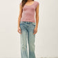 RIBBED CAP SLEEVE U-NECK T-SHIRT