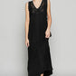 V-neck sleeveless cut sew knit lace trim solid dress