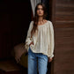 Woven Rayon Tencel Scoop Neck Long Sleeve Blouse Top