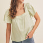 SQUARE NECK TEXTURED COTTON BUTTON-DOWN BLOUSE