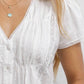 Ladies Boho V-Neck Lace Trim Solid Color Short Sleeves Top