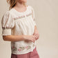 Embroidered Textured Puff-Sleeve Blouse