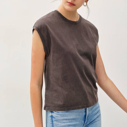BASIC ACID WASH CAPPED SLEEVE TEE