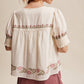 Embroidered Textured Puff-Sleeve Blouse