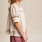 Embroidered Textured Puff-Sleeve Blouse