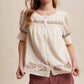 Embroidered Textured Puff-Sleeve Blouse