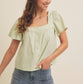 SQUARE NECK TEXTURED COTTON BUTTON-DOWN BLOUSE
