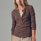 Ribbed Henley Long Sleeve Top