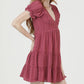 SMOCKED BODICE EYELET EMBROIDERED SHORT SLEEVE DRESS