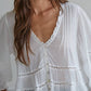 Woven Cotton V-Neck Quarter Sleeve Top