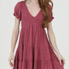 SMOCKED BODICE EYELET EMBROIDERED SHORT SLEEVE DRESS