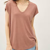 BACK RAW EDGE DETAILED V-NECK LINEN TEE