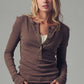 Ribbed Henley Long Sleeve Top