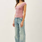 RIBBED CAP SLEEVE U-NECK T-SHIRT