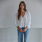 Woven Cotton V-Neck Quarter Sleeve Top
