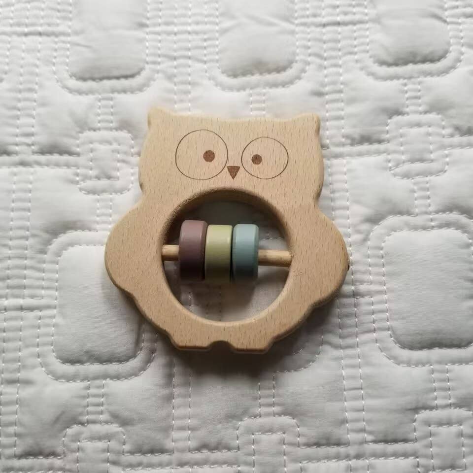 Wood Owl Teething Rattle Baby Toy