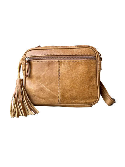 Cowhide Leather Tassel Crossbody Bag