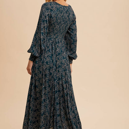 SMOCKED FLORAL MAXI DRESS
