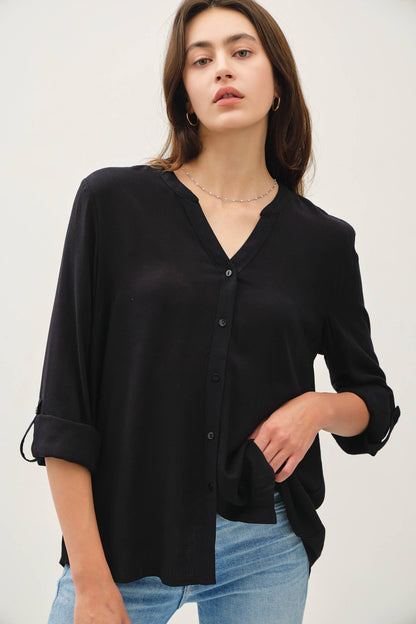 Mandarin Collar Button Down Shirt