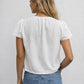 Ladies Boho V-Neck Lace Trim Solid Color Short Sleeves Top
