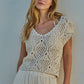 Knit Sweater Cotton Crochet V-Neck Cap Sleeve Top