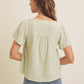 SQUARE NECK TEXTURED COTTON BUTTON-DOWN BLOUSE