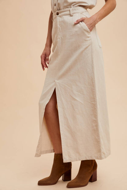 Cotton Linen Split Seam Maxi Skirt