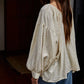 Woven Rayon Tencel Scoop Neck Long Sleeve Blouse Top
