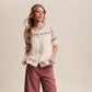 Embroidered Textured Puff-Sleeve Blouse