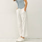 LINEN BLEND CROPPED WIDE LEG PANTS