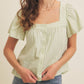 SQUARE NECK TEXTURED COTTON BUTTON-DOWN BLOUSE