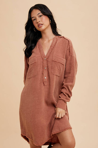 Mineral Washed Cotton Muslin Shirt Dress