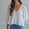 Woven Cotton V-Neck Quarter Sleeve Top