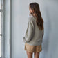 Knit Sweater Cotton Ribbed High Mock Neck Top