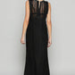 V-neck sleeveless cut sew knit lace trim solid dress