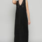 V-neck sleeveless cut sew knit lace trim solid dress