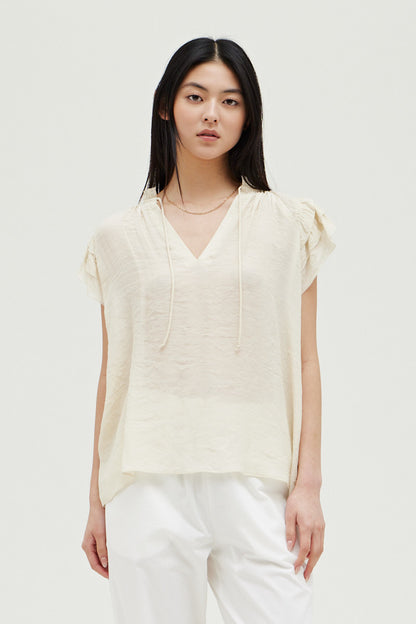 Cream Ruffle Sleeve Blouse