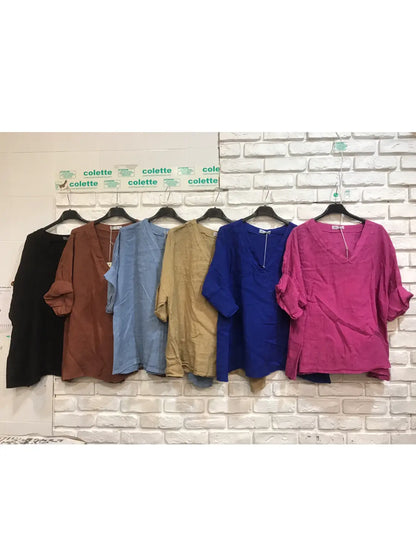 Linen V-Neck Blouse