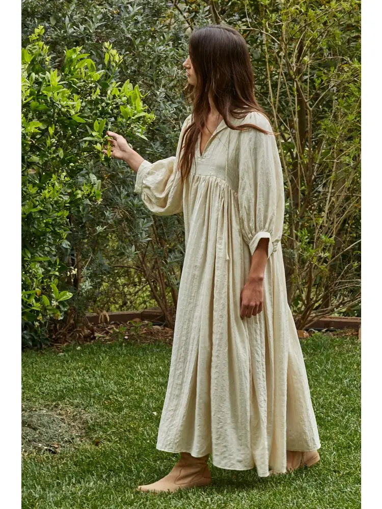 flare sleeve maxi dress Long S Matching Suits & Packages Cream-colored elegant women's sheath while the statement flare Type:Short Sleeve