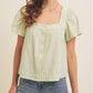 SQUARE NECK TEXTURED COTTON BUTTON-DOWN BLOUSE