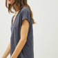 BACK RAW EDGE DETAILED V-NECK LINEN TEE
