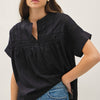 EYELET LACED OVERSIZE DOLMAN SLEEVE TOP