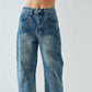 EMBROIDERED COTTON BARREL PANTS