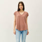 BACK RAW EDGE DETAILED V-NECK LINEN TEE