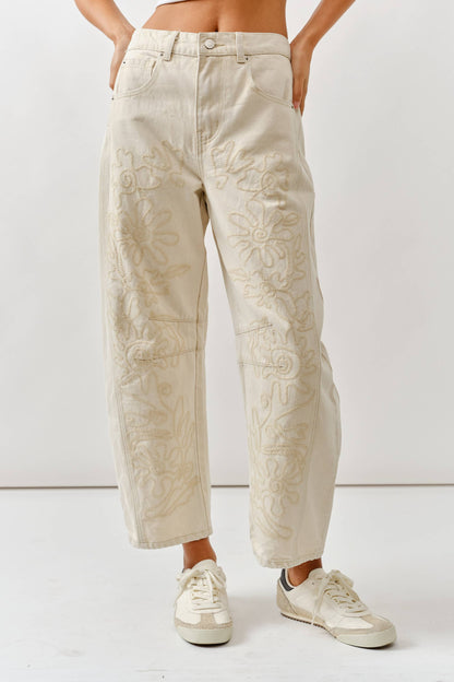 Embroidered Barrel Pants