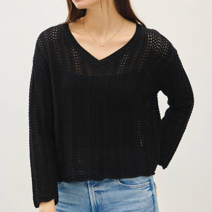 CROCHET KNIT V-NECK BOXY SWEATER